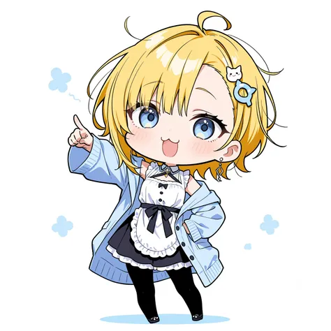  high quality
1 girl   ,    Sky Blue Eyes ,    Blonde 、   shortcut  ,     earrings for women   ,  Ahoge pointing downwards,     asymmetrical bangs  ,   クマのshaped hair ornament ,  [[Sleepy eyes、   black tights、whole body、vigil、  has a white background 、Skin...