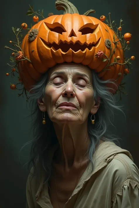 Ma with pumpkin cover on head