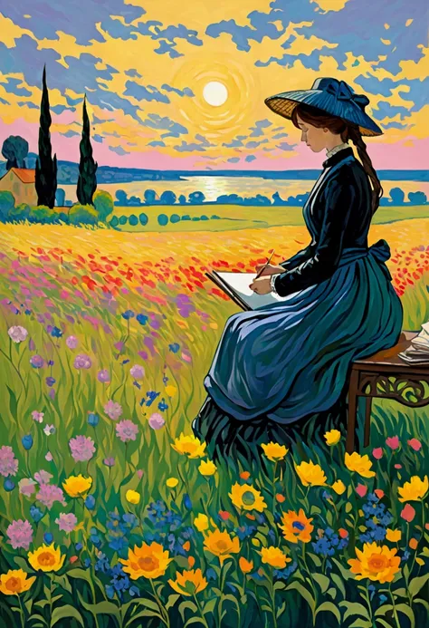 Paint a poster writing “Color is my day-long obsession, joy and torment.” in the style of Claude Monet 