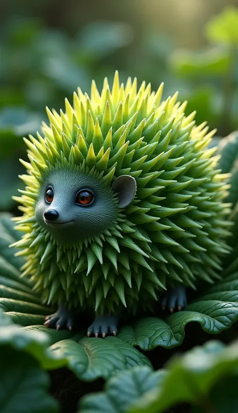 A hedgehog made of cabbage, detailed cabbage texture, hedgehog prickly quills, organic natural materials, intricate details, highly detailed, cinematic lighting, photorealistic, 8k, HDR, professional digital art, concept art, vibrant colors, lush foliage b...