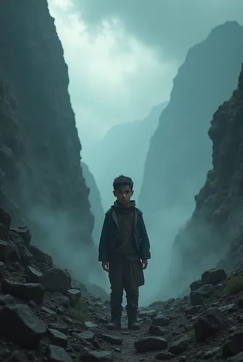 A boy stand alone in horror area like mountain is name is Haseeb 