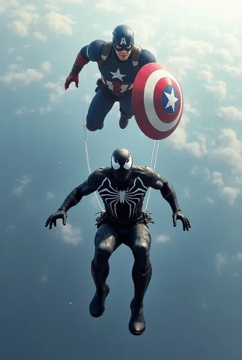 Skydiving spiderman venom dan capten america