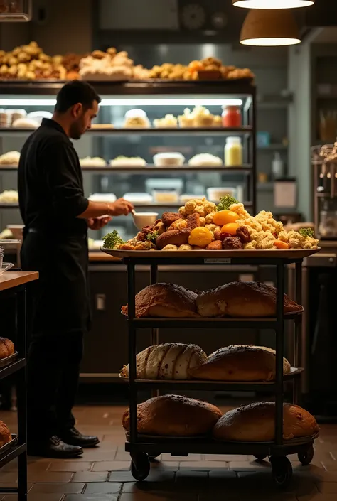  A cart standing in front of the food rack in the kitchen ,  standing in ,  Rafael Lequist , Profile picture, Ahmed welcome,  was taken in the early second decade of the 21st century,  restaurant by Roman Brook ,  profile picture ,  profile picture ,  prof...