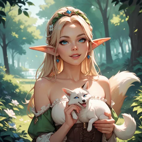 A forest elf with a pet White Fox