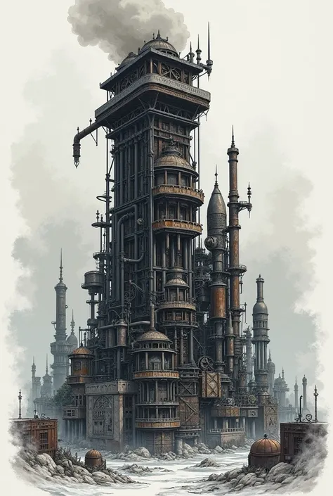 " Mechanized City of Apocalypse "

 Tattoo description :
 The tattoo depicts a gloomy industrial world ,  inspired by Frostpunk ,  Dishonored and the art aesthetics of the manga Berserk .  It conveys the atmosphere of a 17-19th century steam city with goth...