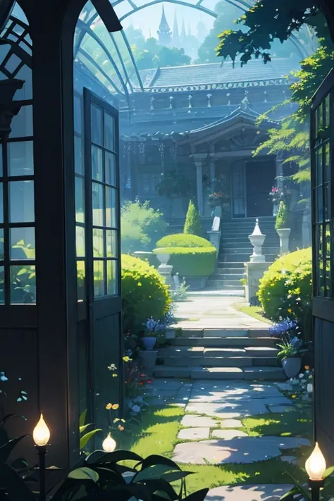  best quality、Lush garden、 Mysterious Atmosphere 、 beautiful view