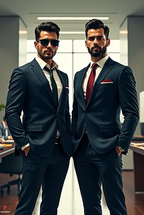 Make a image of rapper Raftaar and Kr$na as Harvey Spector and Mike from suits