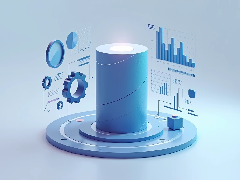 Modern INS style three-dimensional icon ， cylinder with data elements