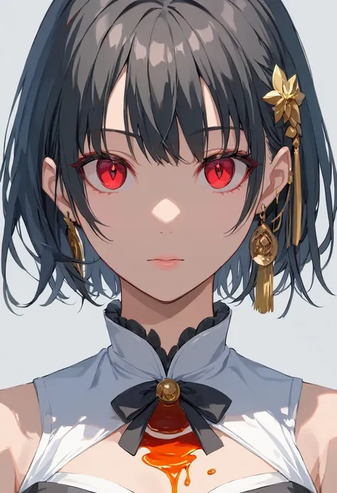  score_9,  score_8_superior,  score_7_superior, sauce_anime, face focus 　(( best quality)), ((masterpiece)), ( Details), black hair, short hair, red eyes