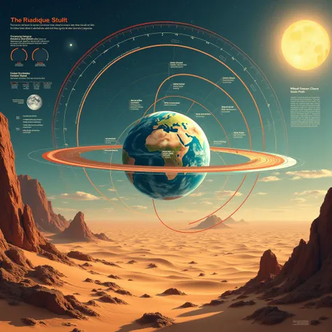 "A visual showing the Earths axis tilt changes and climate shifts over time, impacting the Sahara region. Include diagrams of Earths orbital changes, temperature fluctuations, and how they contributed to the desertification of the Sahara."