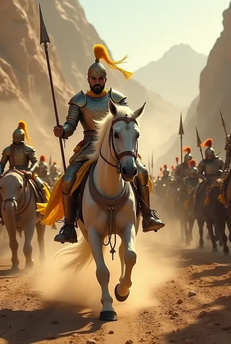 Beginning of the Battle of Haldighati
Prompt:
"The narrow Haldighati Pass filled with dust and tension. On one side, Maharana Pratap on his majestic white horse, Chetak, clad in gleaming armor with a yellow-tasseled spear. His face shows fierce determinati...