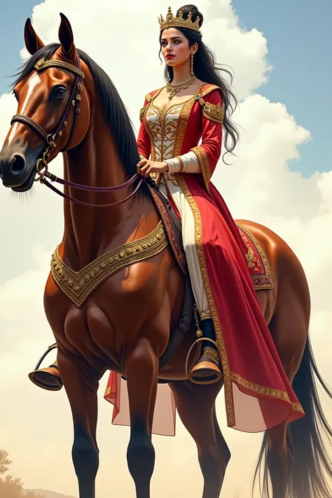 ode or shehzadi ki wazh ho
A proud princess is sitting on a horse and the image is clear of the horse and the princess