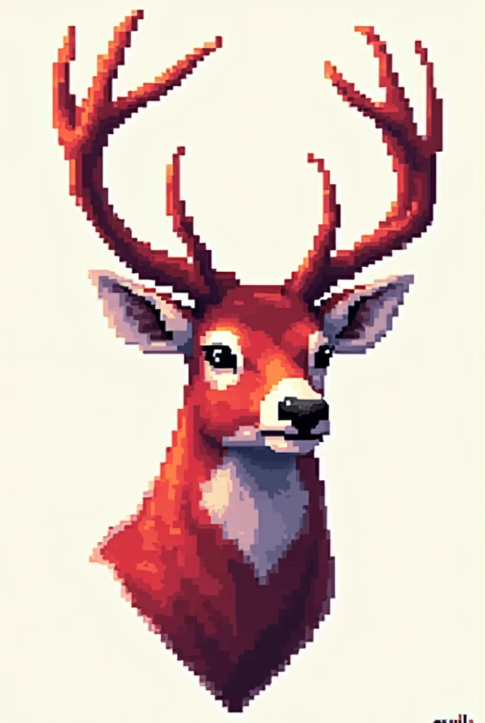 Pixel deer head with red and white colour