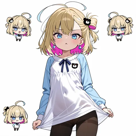  high quality
1 girl    ,     Sky Blue Eyes ,    blonde 、    earrings for women    ,     asymmetrical bangs  ,    bear-shaped hair ornament  ,   black tights、whole body、 has a white background  、Skin only、messy hair   、   private clothes、  standing  、Chibi...