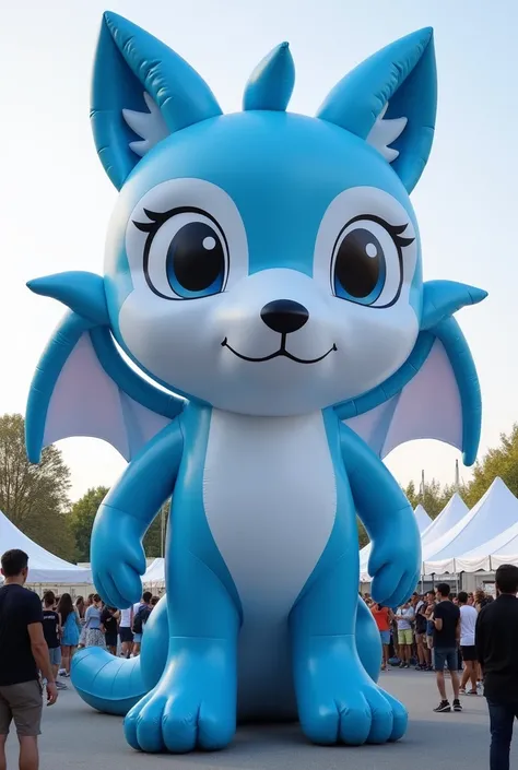  to generate some realistic pictures ： There is a huge inflatable animal balloon in the event venue， The animals are a mixture of a wolf or a fox and a flying dragon ， Standing on two legs in an anthropomorphic Japanese anime-style position 。 The material ...