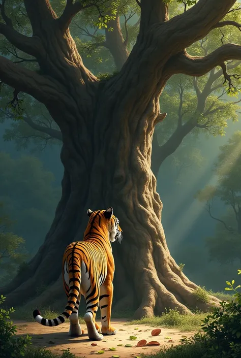 Tree and tiger one picture opposite please generate 