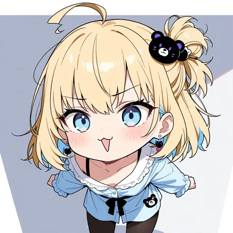  high quality
1 girl    ,     Sky Blue Eyes ,    blonde 、    earrings for women    ,     asymmetrical bangs  ,    bear-shaped hair ornament  ,   black tights、whole body、 has a white background  、Skin only、messy hair   、   private clothes、  standing  、Chibi...