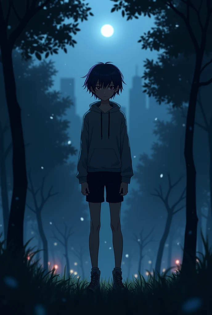 anime boy standing middle night