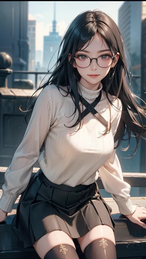 (random porn pose), (smile), (Highest image quality,(8k),ultra-realistic,best quality, Long black hair, high quality, high definition, high quality texture,high detail, Glasses, beautiful detailed,fine detailed,extremely detailed cg,detailed texture,a real...