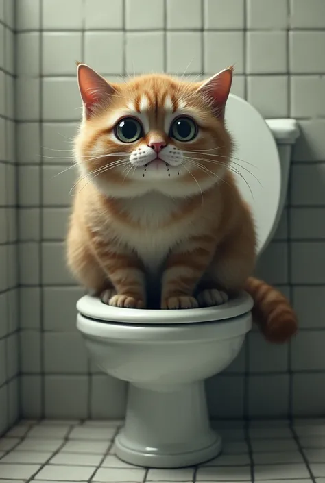 A cat on toilet seat and cat crying 

