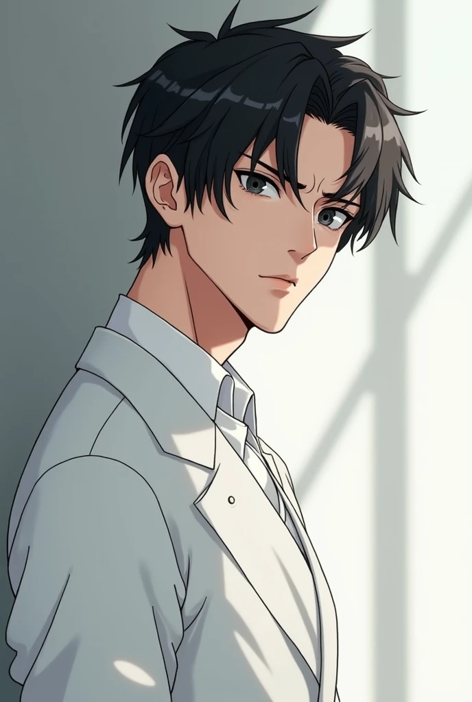 anime white clothes, cool guy with black hair