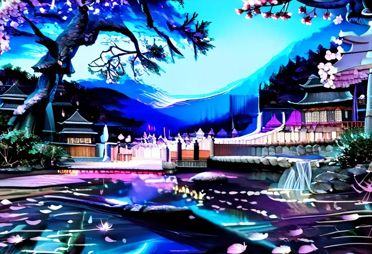 score_9, score_8_up, score_7_up, 3d, (Scenic Background, View of a Japanese Style Castle, Surrounded by a lake, Cherry Blossom Trees, Falling Cherry Blossom Petals, aurora and stars fill the night sky: 1.3), extremely detailed, ray tracing, RTX, high satur...