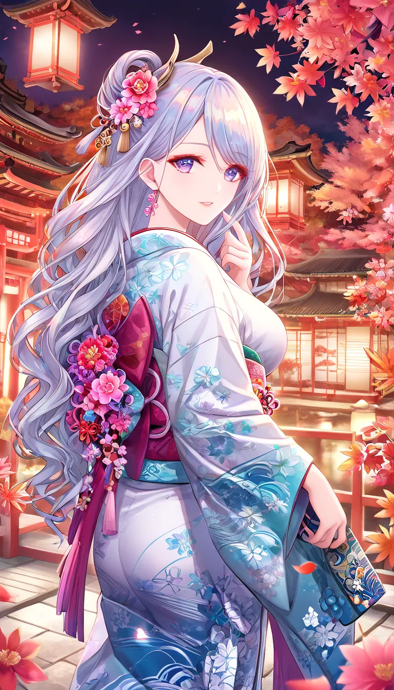 a beautiful anime-style character inspired by the sasanqua flower (camellia sasanqua). the character has long, flowing hair with...