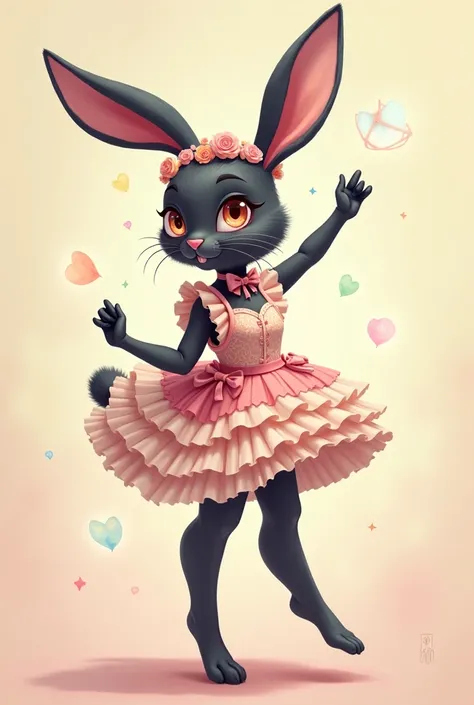 Make me a skinny black rabbit woman dressed in a cute way