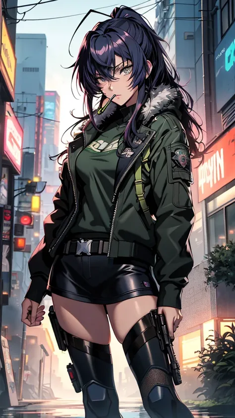  anime girl holding a cigarette and holding a gun in her hand, revy Black Lagoon, revy from Black Lagoon, Black Lagoon manga, Black Lagoon,  cyberpunk anime girl ,  FEMALE ACTION ANIME GIRLS, Anime Cyberpunk, Motoko Kusanagi, Masamune Shirow, rei hiroe Bla...