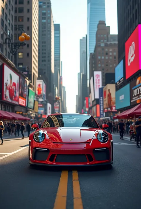 Porshe car stand  mid in the city road drown view pic