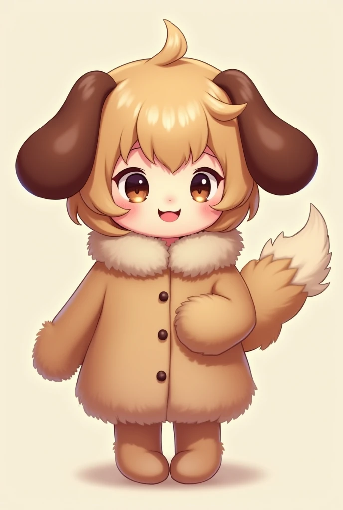 1 female, Dog ears, smile,  shortcut , droopy ears
fluffy clothes