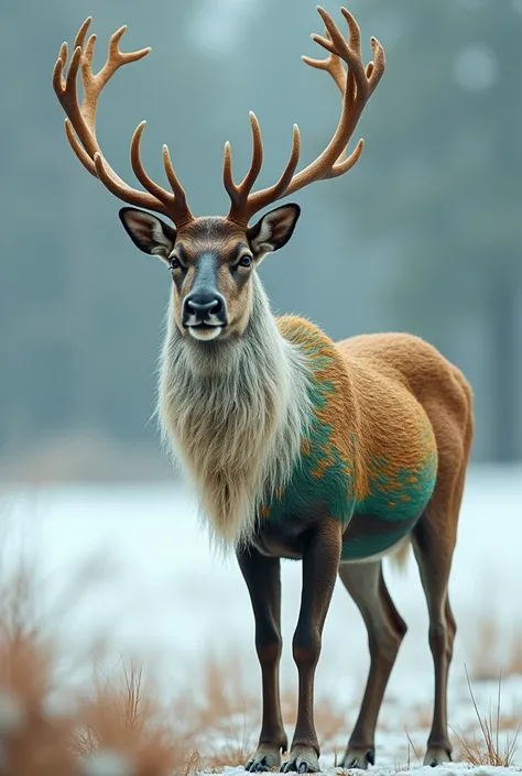 caribou with the feathers of the Turkish dove instead of fur on the body