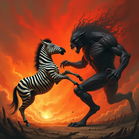 Monsters  zebra in human body and Monster Chirag fighting red scenery

