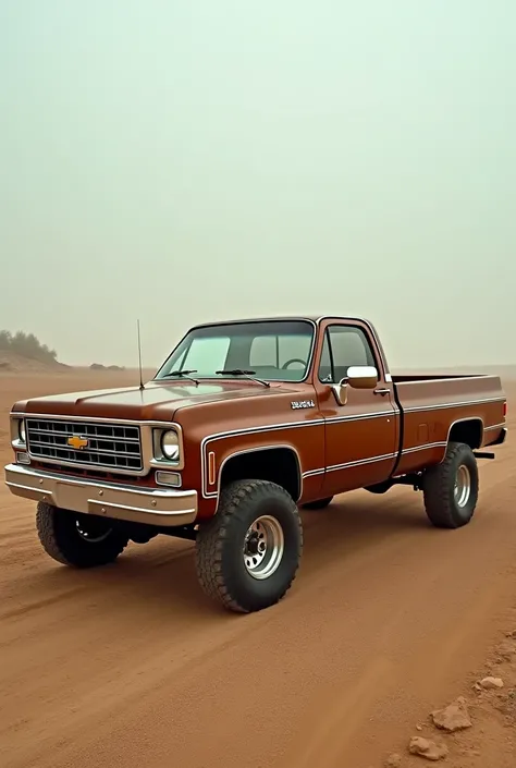 Chevrolet Silverado 350 truck with double rear wheel from the year 73 color brown 