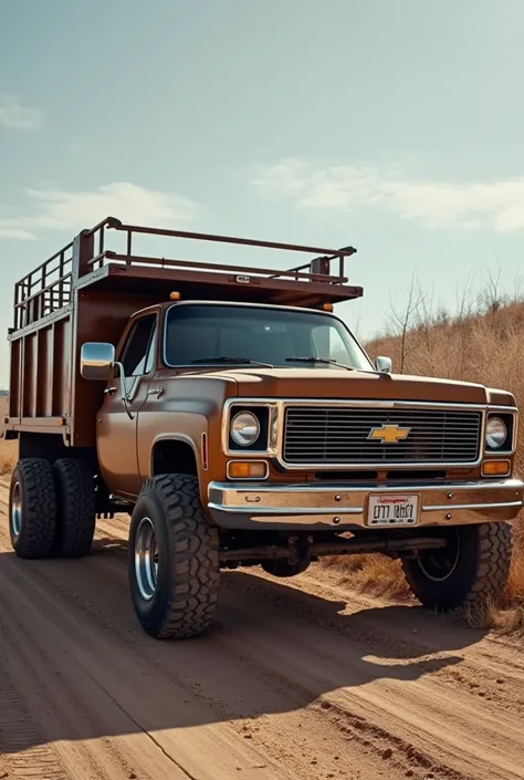 Chevrolet custom 350 Chassis truck year 73 brown color with railings for a move 