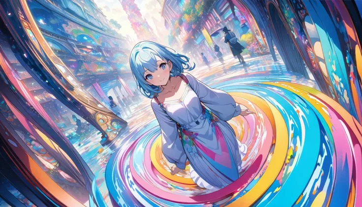 1 person(masterpiece,  best quality,  Official Art:1.2), ( colorful ), perfect anatomy,  watching the audience, one girl , Alone, White background, floating  colorful  water, Ultra-fine illustration,  Highly Detailed ,  dynamic angle ,  beautiful details, ...