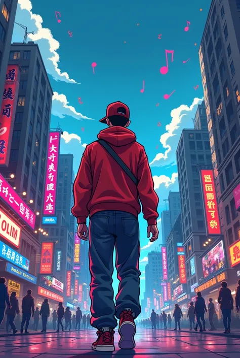  Here is the message in Spanish with the requested settings :

" Create a pixel art scene of an anime-style urban landscape . In the foreground,  a person walks to the camera ,  dressed in hip-hop clothing :  loose pants ,  a hoodie ,  and a baseball cap ....