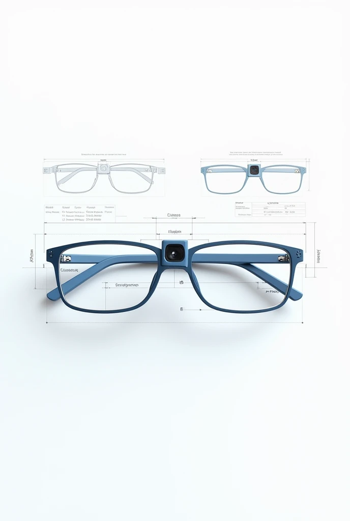 Eyeglass with camera in the middle of the glasses blue print 