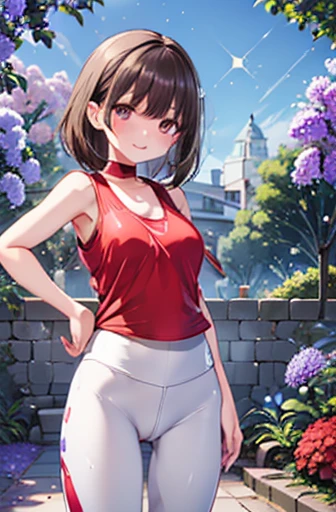  place your hands on your hips no 、 Shiny Brown Hair ,  shorthair , ( beautiful brown eyed middle school students 、Sparkling Eyes, fine grain)、smile、 super detailed eyes 、 several people having fun with each other while having very detailed 顔,  several peo...