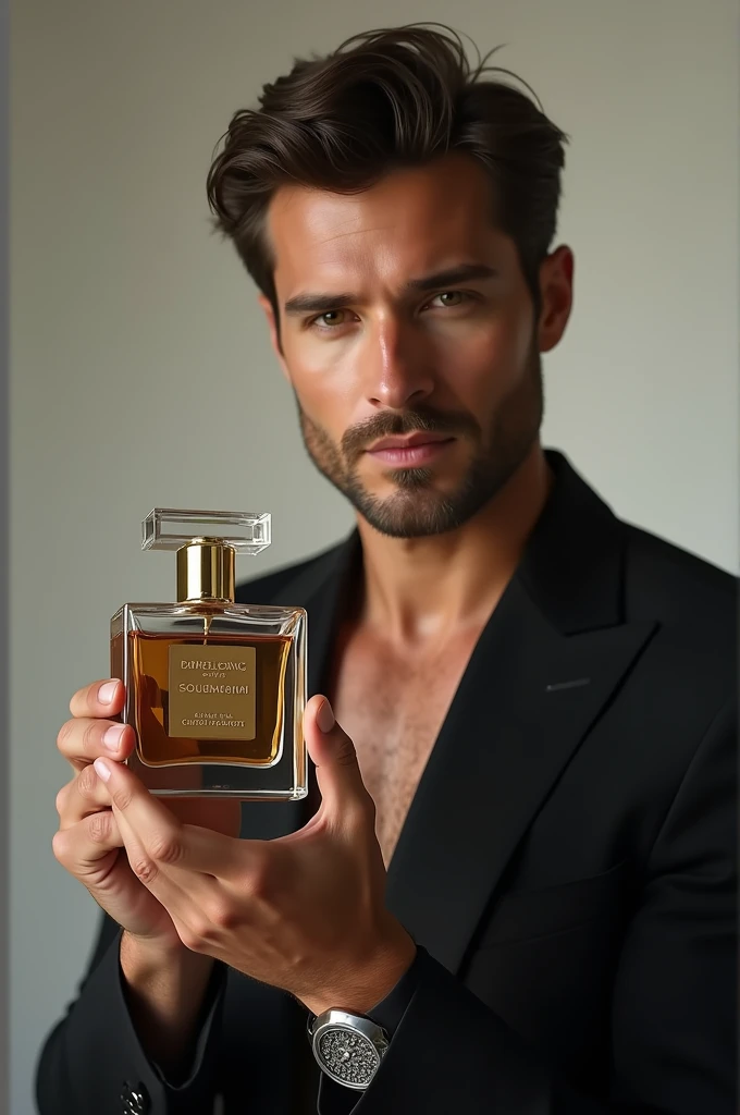 photo of a man,Handsome holding the perfume 