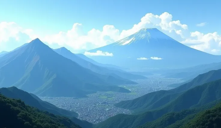 ((top-quality, masterpiece:1.3)), (Amazing Art work:1.1)), (Very realistic:1.2), (Photo, live action), ((Mountains in Japan々)), Low-altitude mountain ranges, Scenery seen from the city, 