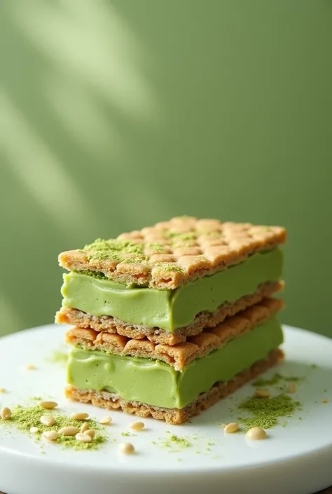 Create a prototype/picture for business of Graham Bar. Graham cracker on top and bottom and matcha flavor as a filling