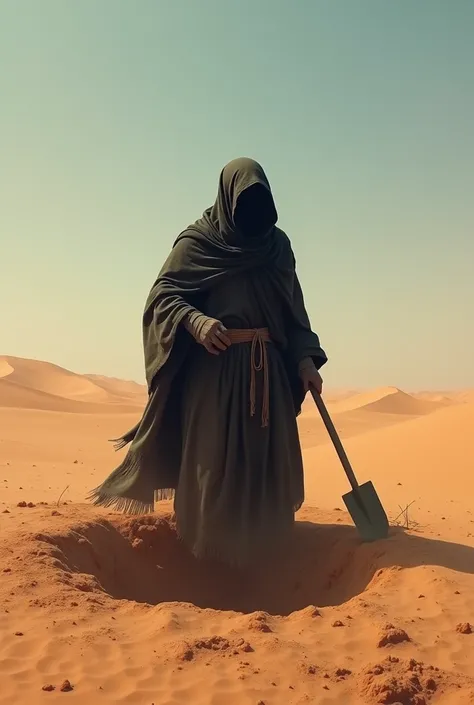  And someone dug a deep hole. A masked man digs a hole in the desert in the era of the Prophet Muhammad