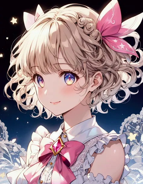 Precise drawing, [color trace main line], [early summer park] [spring breeze]], (anime girl (beautiful girl) ( short hair [curly hair]) (( magical girl)), [lace frill (ribbon) )] , [transparency [soft ambient light] ,((gravure)), [colorful], (intricate and...