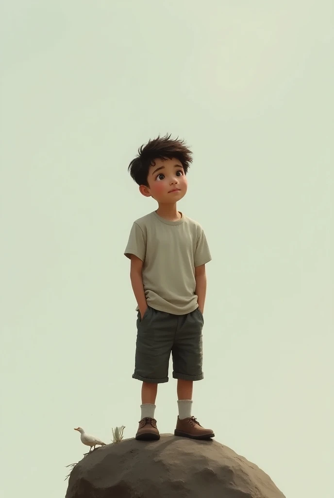 A boy standing and thinking about something