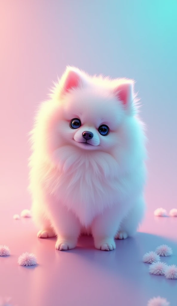 REAL DOGS ,Alone.Pomeranian with iridescent fur。Positive。 Pastel Color 