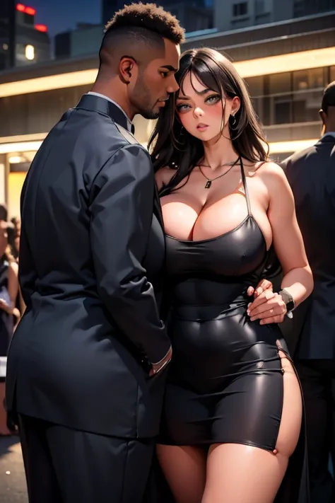  adult woman and black man couple。((((Body to Body、Huddle together、Sticking bodies together))))、Hold the waist、 touches the chest、 Brushing Her Hand Over Her Shoulder 、busty mature woman in her 40s 、 short、 Very Big Breasts、Very big ass、 plump 、Glamour、 tr...