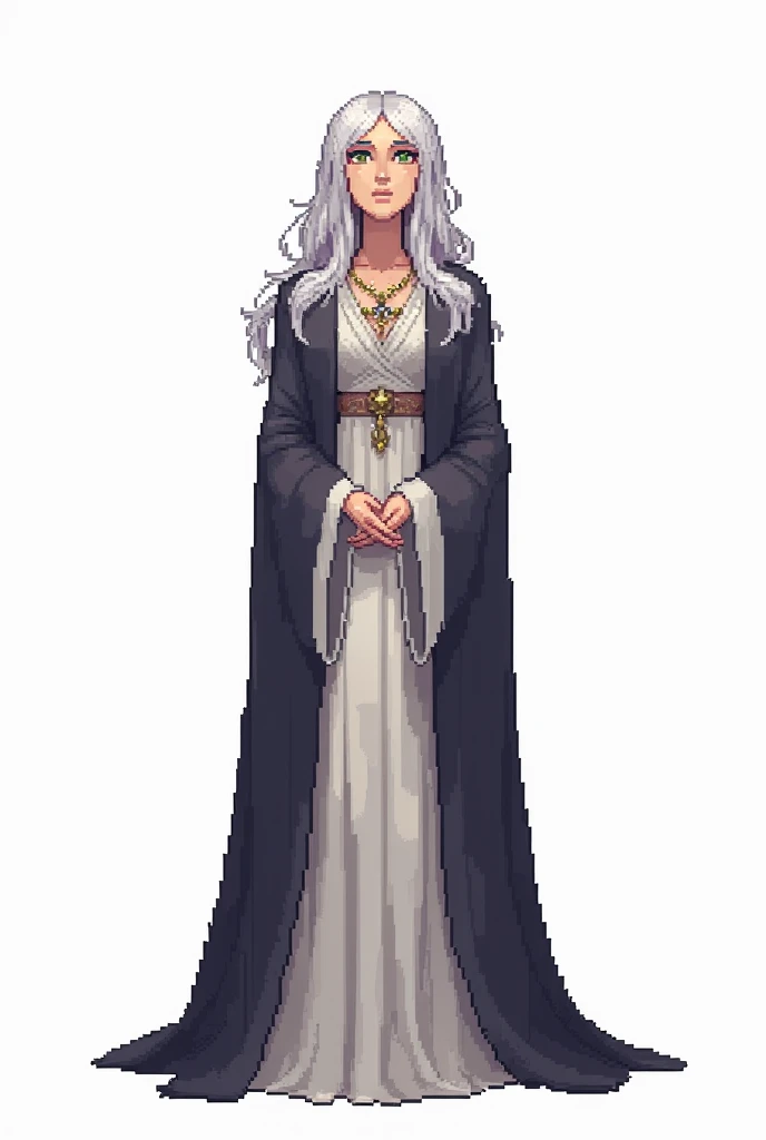 1girl, Character :frieren, front facing, pixel art, white background, full body