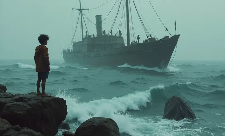 Prompt:

A 1986 ocean scene in a marine protection area, filled with tension and historical significance. The sea is dark, with greyish, stormy waves that reflect a sense of oppression. In the foreground, a young protagonist stands on a jagged rock, gazing...