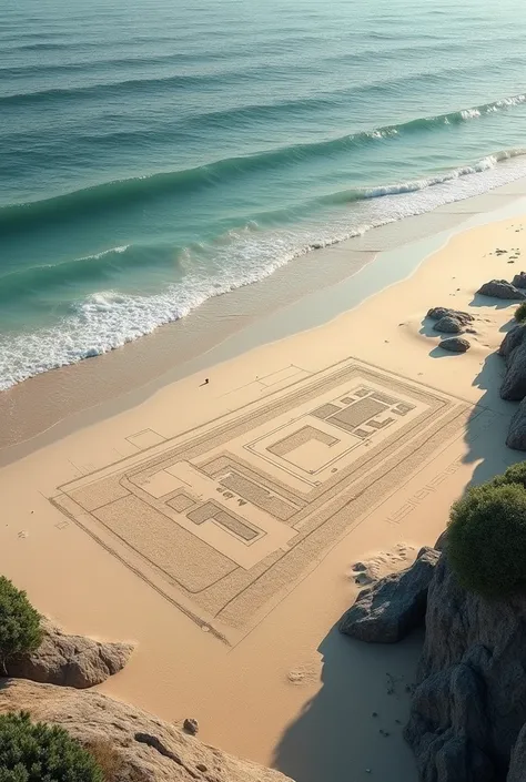 The plan has the sea undulating .  On the beach floor it says Like on top of the sand. Top view image 